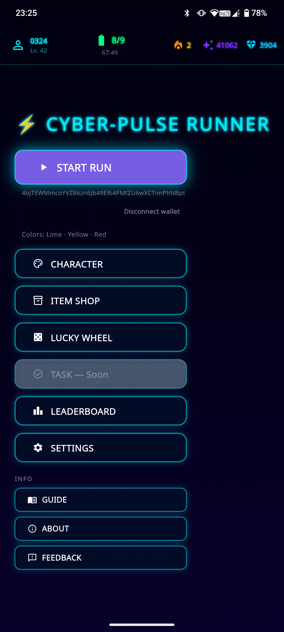 Main Menu - Wallet integration, START GAME, Lucky Wheel