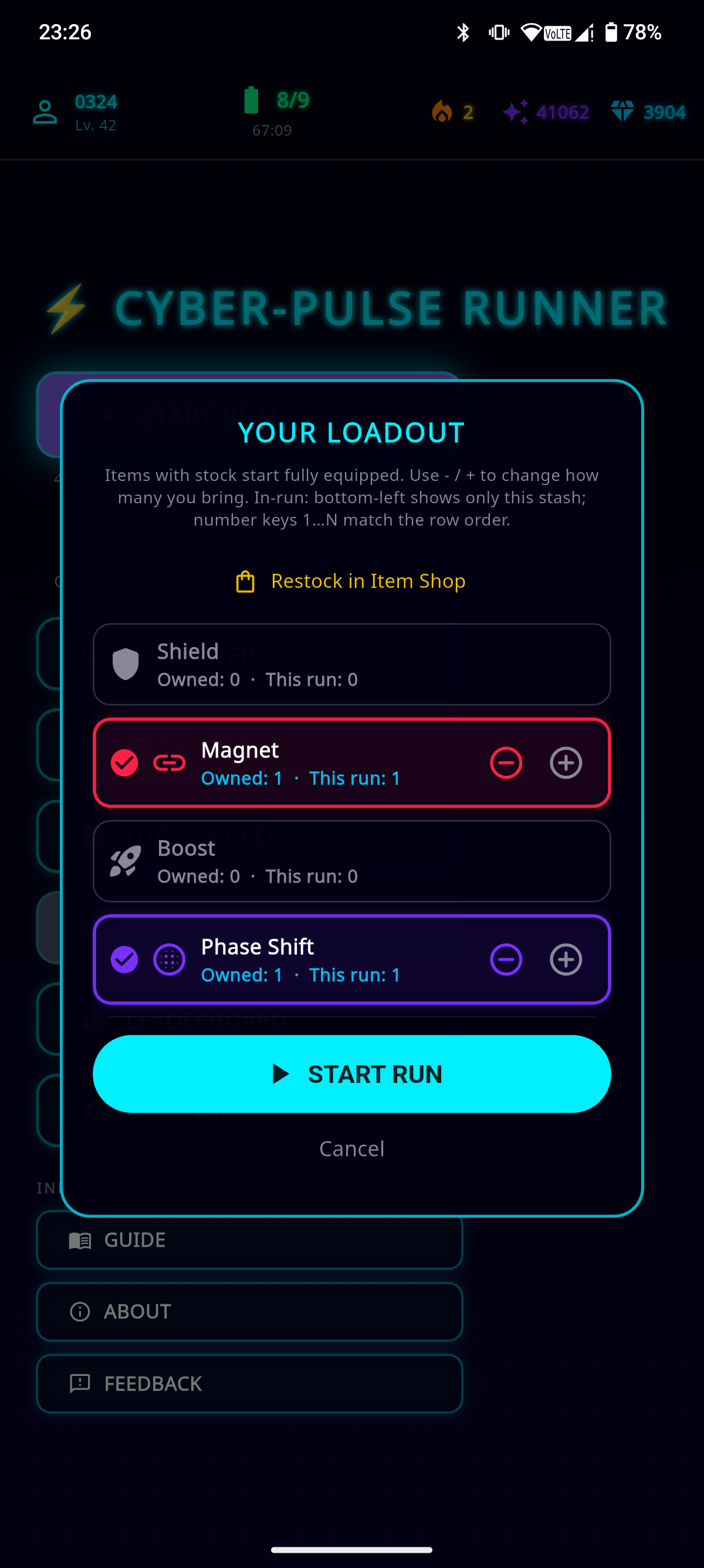 Your Loadout - Equip items before each run